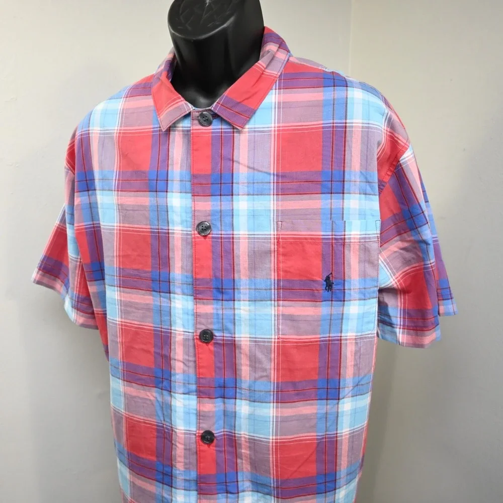 Polo Ralph Lauren Sleepwear Button Up Shirt Plaid Short‎ Sleeve Mens Size Large